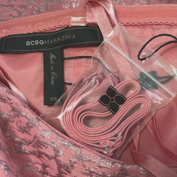 BCBG MaxAzria Dress Peach Blush Metallic Silver Cocktail Party Boned Bodice - Picture 12 of 15